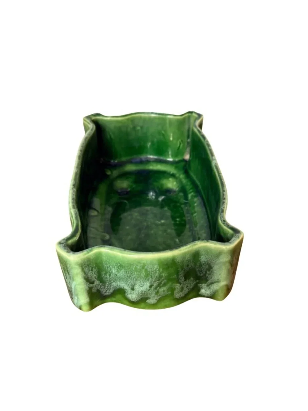 Vintage USA Green Glazed Ceramic Planter Scalloped Pottery Rectangular UPCO 295